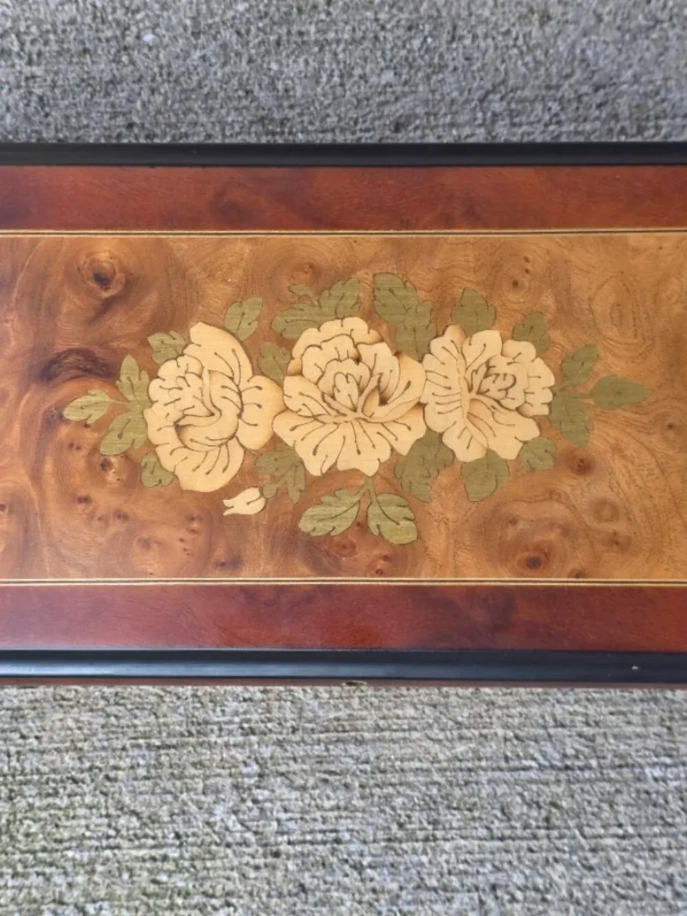 Vintage Italian Inlaid Wood Floral Musical Jewelry Box Original Key